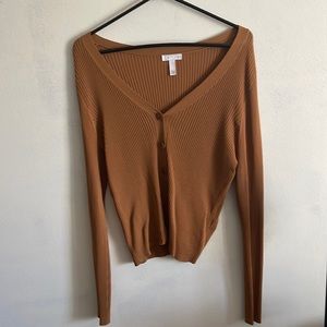 Brown Ribbed Cardigan Shirt